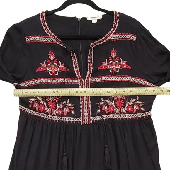 beachlunchlounge Peasant Embroidered Black Boho Mini Dress Size M - Picture 16 of 16